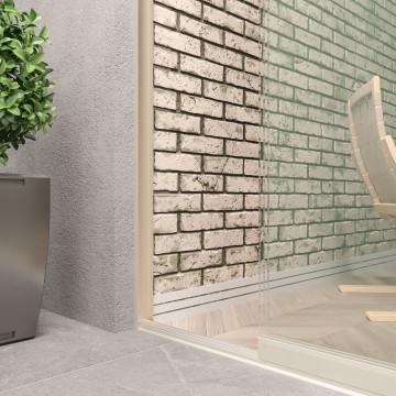 3 railsysteem creme met helder glas van 2000 tot 3000 mm breed met totale hoogte van 1970 mm tot 2700 mm