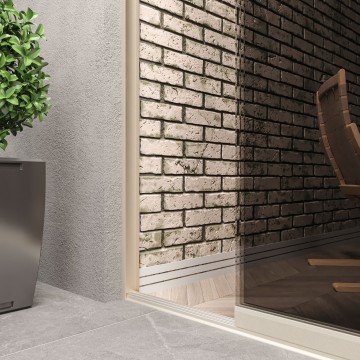 3 railsysteem creme met getint glas van 2000 tot 3000 mm breed met totale hoogte van 1970 mm tot 2700 mm