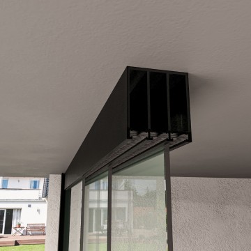 3 spoor boven railsysteem zwart helder glas