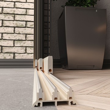 3 railsysteem creme met getint glas van 2000 tot 3000 mm breed met totale hoogte van 1970 mm tot 2700 mm