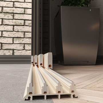 4 railsysteem creme met getint glas van 3000 tot 4000 mm breed met totale hoogte van 1970 mm tot 2700 mm