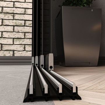 4 railsysteem zwart met getint glas van 3000 tot 4000 mm breed met totale hoogte van 1970 mm tot 2700 mm