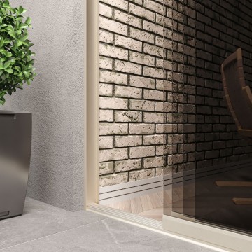 4 railsysteem creme met getint glas van 3000 tot 4000 mm breed met totale hoogte van 1970 mm tot 2700 mm