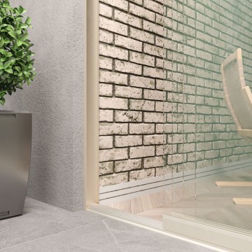 4 railsysteem creme met helder glas van 3000 tot 4000 mm breed met totale hoogte van 1970 mm tot 2700 mm