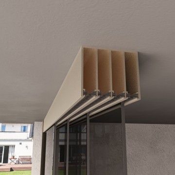 4 railsysteem creme met getint glas van 3000 tot 4000 mm breed met totale hoogte van 1970 mm tot 2700 mm