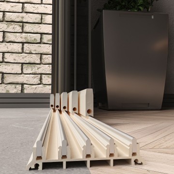 5 railsysteem creme met getint glas van 4000 tot 5000 mm breed met totale hoogte van 1970 mm tot 2700 mm