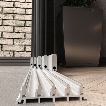 5 railsysteem wit met helder getint van 4000 tot 5000 mm breed met totale hoogte van 1970 mm tot 2700 mm