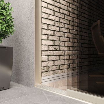 5 railsysteem creme met getint glas van 4000 tot 5000 mm breed met totale hoogte van 1970 mm tot 2700 mm