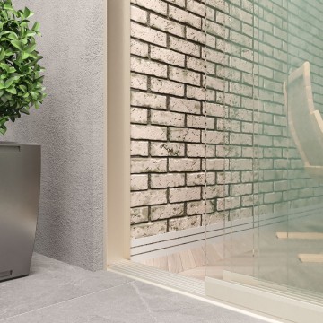 6 railsysteem creme met helder glas van 5000 tot 6000 mm breed met totale hoogte van 1970 mm tot 2700 mm