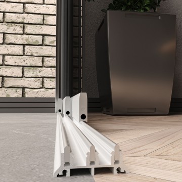 3 railsysteem wit met getint glas van 2000 tot 3000 mm breed met totale hoogte van 1970 mm tot 2700 mm